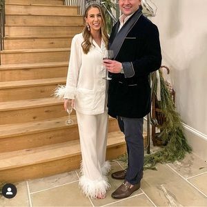 Party Ostrich Feather-Trim 2-Piece Pajama Set